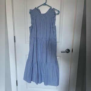 JCrew Pinstripe Blue White Sleeveless Dress Women’s Size 8 Midi